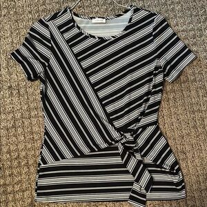 Kenar Black and White Diagonal Stripe Short Sleeve Top